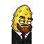 Cucumber with a brown beard in a black suit